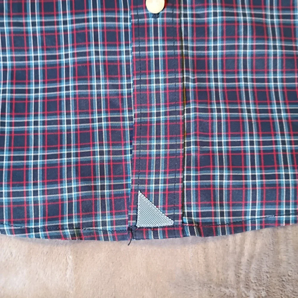 UNTUCKit Mens Large Navy Red Plaid Button Down Shirt Polyester Long Sleeve L